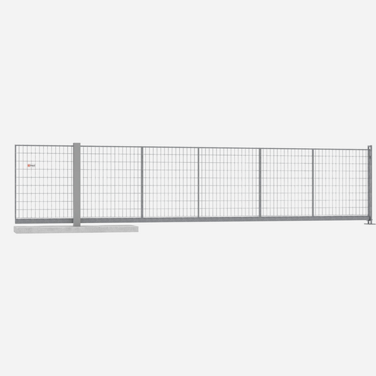 Q-Fence schuifpoort 7 meter handbediend aluminium prefab fundatie bouwplaats